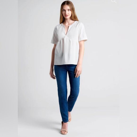 Modcloth Never Better Y-Neck Top White Peplum Blouse Shirt Size M NWT - Picture 4 of 12